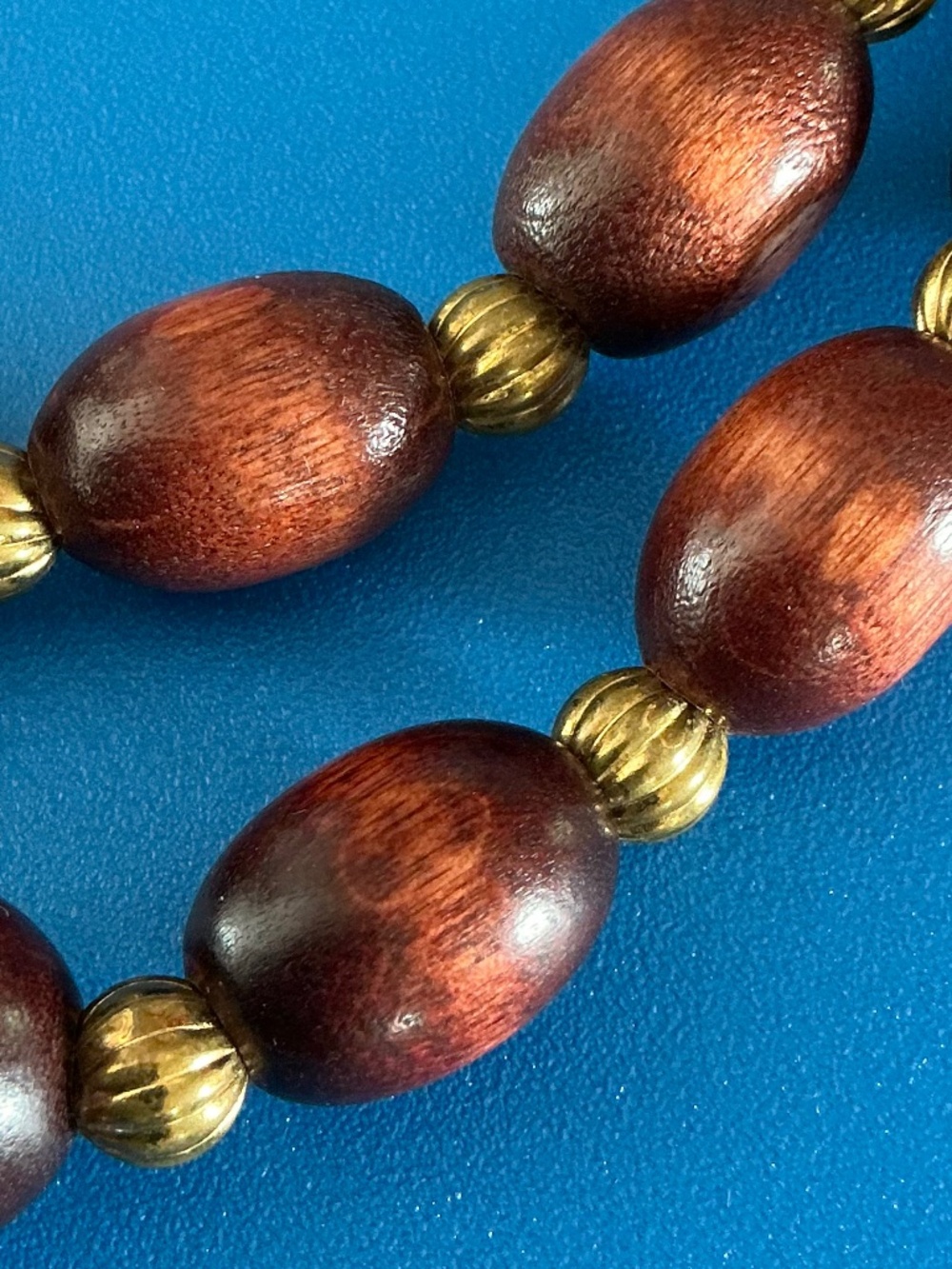 Vintage 1960s Double Strand Wood Bead Necklace Adjustable Statement Choker - Picture 2 of 15